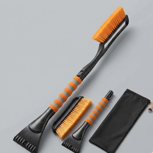 2-in-1 Car Snow Brush and Ice Scraper - Heavy Duty Extendable Snow Mover with Non-Scratch Bristles & Ergonomic Foam Grip - Essential Winter Automotive Tool for Cars, SUVs & Trucks