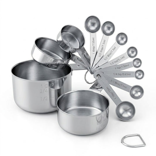 Navovia 10-Piece Measuring Cups and Spoons Set: Premium Stainless Steel, Stackable Storage with Locking Ring, Dishwasher Safe Kitchen Essentials
